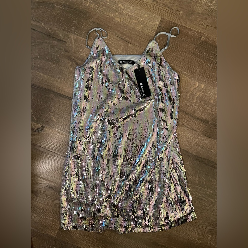 NWT Allegra K sequin spaghetti strap dress, size large